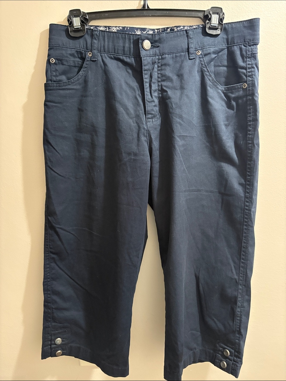 Erika Navy Capri Pants with Button Hem